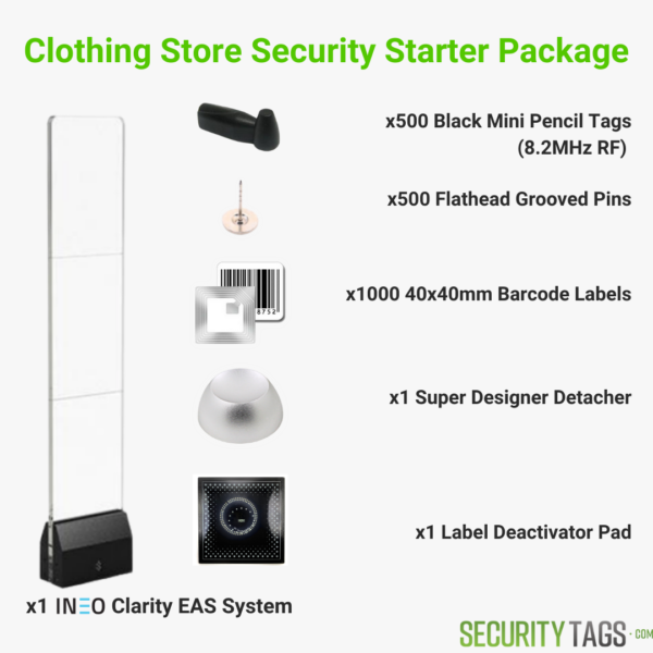 INEO Clarity EAS System - Clothing Store Starter Package With Mini Pencil Tags